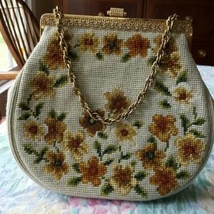 Floral needlepoint handbag/purse with gold handle